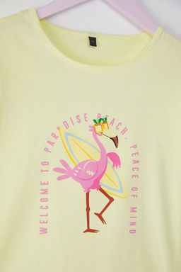 Sar? K?z Cocuk %100 Pamuk Flamingo Bask?l? K?sa Kol Orme T-Shirt TKDSS25TS00061 - Trendyolmilla фото 5