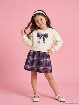 Bisiklet Yaka Ekose Pileli K?z ?ocuk Kal?n Elbise