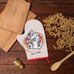 Варежка-прихватка Доляна Котик 20х28 см, 35% хл, 65% пэ, ватин 250 г/м2  фото 5