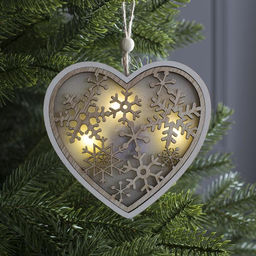 Ёлочная игрушка Сердце в снежинках, 13х13х1 см, 3 LED, от батареек, свечение тёплое белое