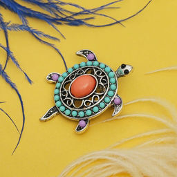 Брошь «Этника. Черепашка», разноцветная в серебре