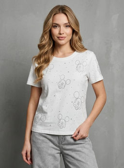 K13694 Футболка со стразами (хлопок) БЕЛЫЙ