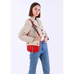 Сумка-мессенджер на магните, длинный ремень, цвет красный/бежевый - Simaland фото 4