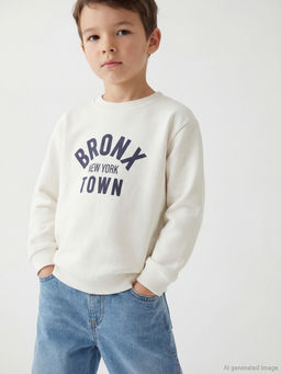 Bask?l? Erkek ?ocuk Kal?n Sweatshirt