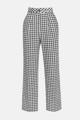 Siyah-Cok Renkli Ekose/Potikareli Yuksek Bel Bilek Boy Genis Paca Pantolon TWOSS25PL00132