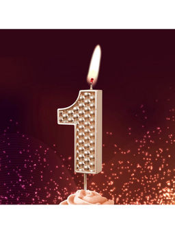 Цена за 2 шт. Свеча в торт на шпажке «Жемчужная», цифра 1, шампань