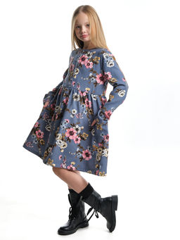 Платье для девочки вельветовое из набивного полотна UD 7844 синие мелкие цветы - Mini maxi фото 15