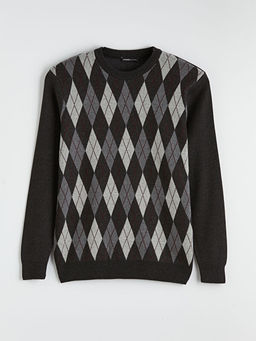 Bisiklet Yaka Baklava Desenli Erkek Triko Kazak