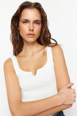 Ekru Crop Basic Top Triko Bluz TWOSS24BZ00269 - Trendyolmilla фото 2