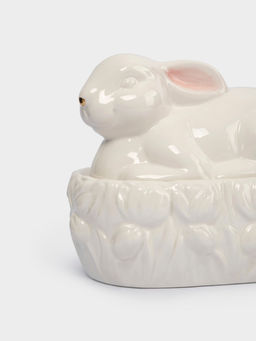 Емкость для хранения, 18х15 см, 740 мл, керамика, молочно-золотистая, Кролик в цветах, White Rabbit