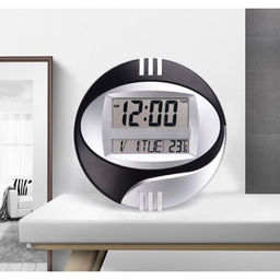 Часы - будильник электронные, настенные/настольные, 26×26 см, чёрные
