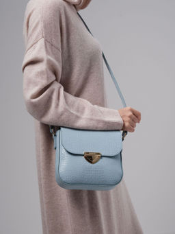 Сумка кожаная через плечо Deboro 3158 голубая вода