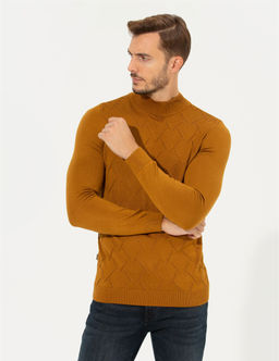 Kahverengi Slim Fit Bal_k__ Yaka Triko Kazak