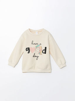 Beli Lastikli Bask?l? K?z Bebek Sweatshirt