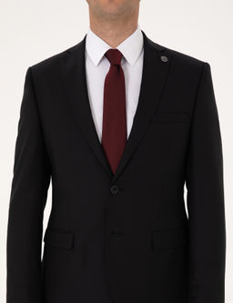 Siyah Slim Fit %100 Y_n _izgili Tak_m Elbise