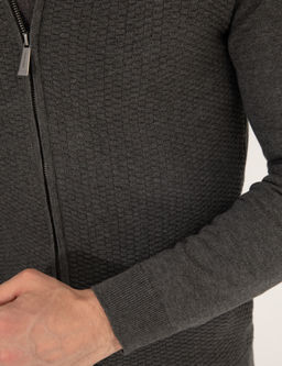 Gri Melanj Slim Fit Fermuarl_ Triko H_rka