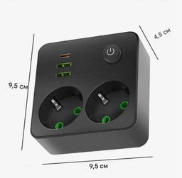 Тройник (с двумя розетками) белый с 2USB+1Type-c с 5-ю отверстиями 1-выключатель 2500 Вт-3600 Вт - Buro фото 4