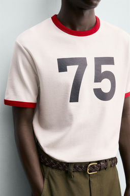 CAMISETA RIB CONTRASTE N?MERO / Crudo / Rojo - Zara фото 5