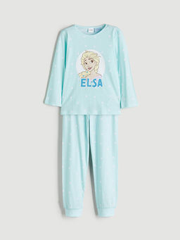 Bisiklet Yaka Elsa Bask?l? K?z ?ocuk Pijama Tak?m?