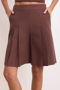 Kahverengi Keten Gorunumlu Piliseli Uzun Sort & Bermuda TWOSS26SR00036