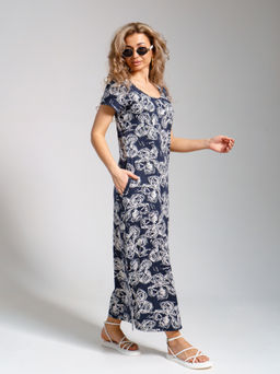 643 Платье "Цветы/т.синий"