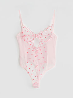 Balenli Dolgusuz Kalp Nak??l? Brode Bodysuit