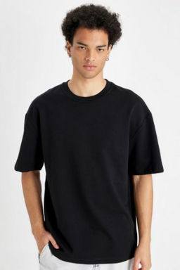 Relax Fit Bisiklet Yaka Pamuklu K?sa Kollu Basic Duz Tisort