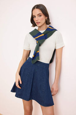 Koyu Mavi Volanl? %100 Pamuk Mini Denim Etek TWOSS26ET00068 - Trendyolmilla фото 4