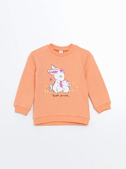 Bisiklet Yaka Tav?an Bask?l? K?z ?ocuk Sweatshirt