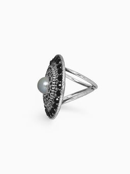 Кольцо для платка «Этно», круг, серое в чернёном серебре