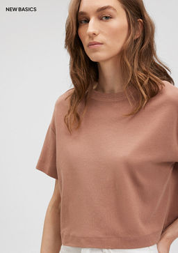 Bisiklet Yaka Kahverengi Basic Crop Tisort