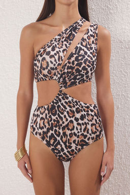 Leopar Desenli Tek Omuz Tunelli Cut Out/Pencereli Regular Core Mayokini TBESS23MA00206