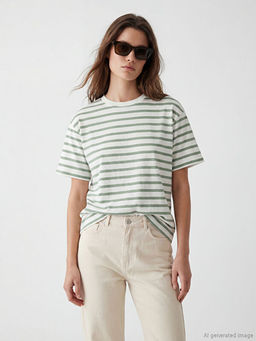 Bisiklet Yaka ?izgili Kad?n Ti??rt