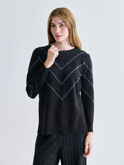 Bisiklet Yaka ?izgili Kad?n Triko Kazak