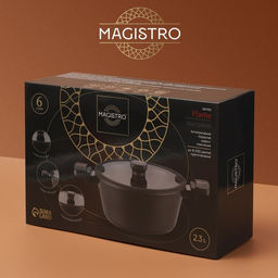 Кастрюля Magistro Flame, 2.3 л, d=20 см, h=8.8 см, крышка со сливом, антипригарное покрытие, индукция, алюминий, чёрная