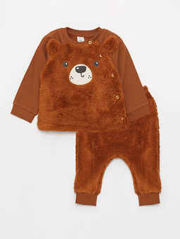 Bisiklet Yaka Uzun Kollu Nak??l? Pel?? Erkek Bebek Sweatshirt ve E?ofman Alt?