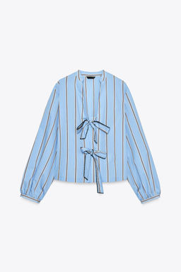 STRIPED POPLIN SHIRT WITH TIES - Zara фото 8