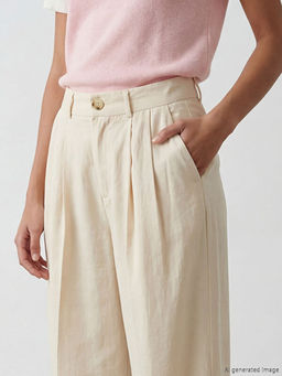 Y?ksek Bel Pileli Kad?n Kuma? Pantolon