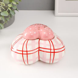 Шкатулка для украшений Розовое сердце в горошек, в клеточку, керамика, 15.7?15.3?8.2 см