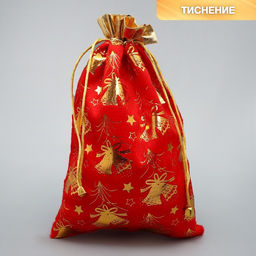 Мешочек подарочный плюш «Новогодний звон», колокольчики, тиснение, 20×30 см ± 1.5 см