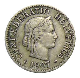 Монета 10 раппенов 1907 года Швейцария
