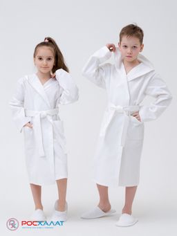 Детский вафельный халат с капюшоном белый В-07 (9)