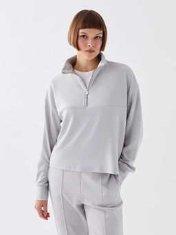 Dik Yaka D?z Uzun Kollu Kad?n Sweatshirt
