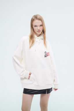 Женская толстая толстая толстая толстая толстовка с капюшоном и принтом Cool Beetlejuice Oversize, широкий крой - Defacto фото 3