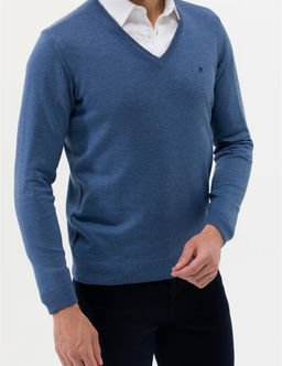 _ndigo Melanj Slim Fit V Yaka Basic Triko Kazak - Pierre cardin фото 6