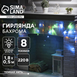 Гирлянда Бахрома 1.8?0.5 м, IP20, тёмная нить, 48 LED, свечение мульти, 8 режимов, 220 В