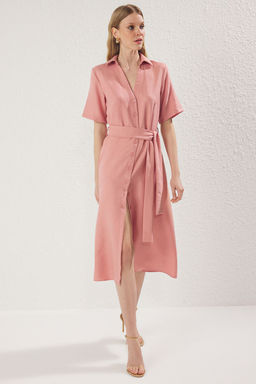 TRENDYOLMILLA Gul Kurusu Kusakl? Duz Midi Dokuma Elbise TWOSS25EL00285  фото 5