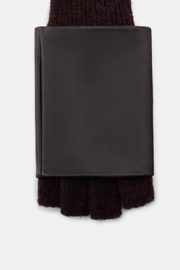 CONTRAST FAUX LEATHER MITTENS - Zara фото 4