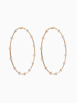 Серьги-кольца "Жемчуг" d=10см. №6, цвет белый в золоте