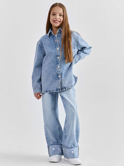 Джинсы для девочек широкие голубые